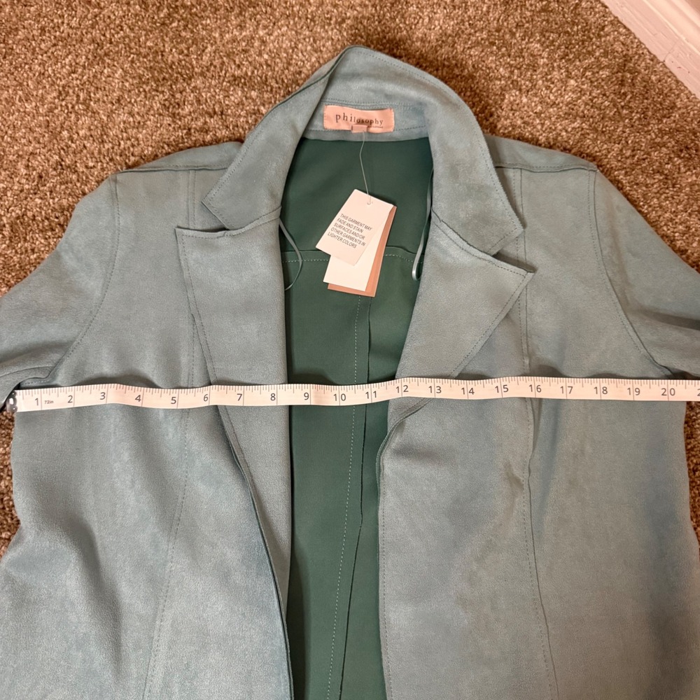 Philosophy Small Women's Faux Leather Duster Jacket Teal Long Sleeve MSRP $78 - Picture 7 of 7